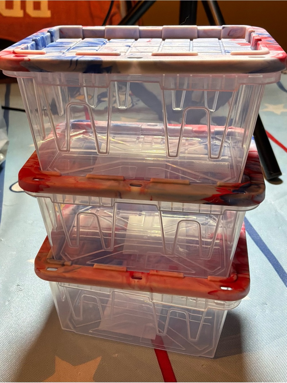 Teeny totes from Lowe’s patriotic red,white and blue tie-dye 3 in set